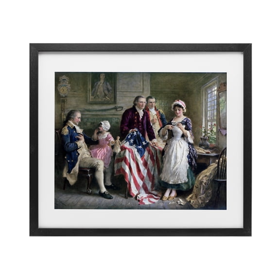 Historical Betsy Ross Black Framed Print Under Glass, design by Arlington Prints