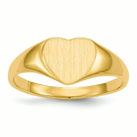 14K Yellow Gold 8.2 MM Heart Engravable Signet Ring, Size 6