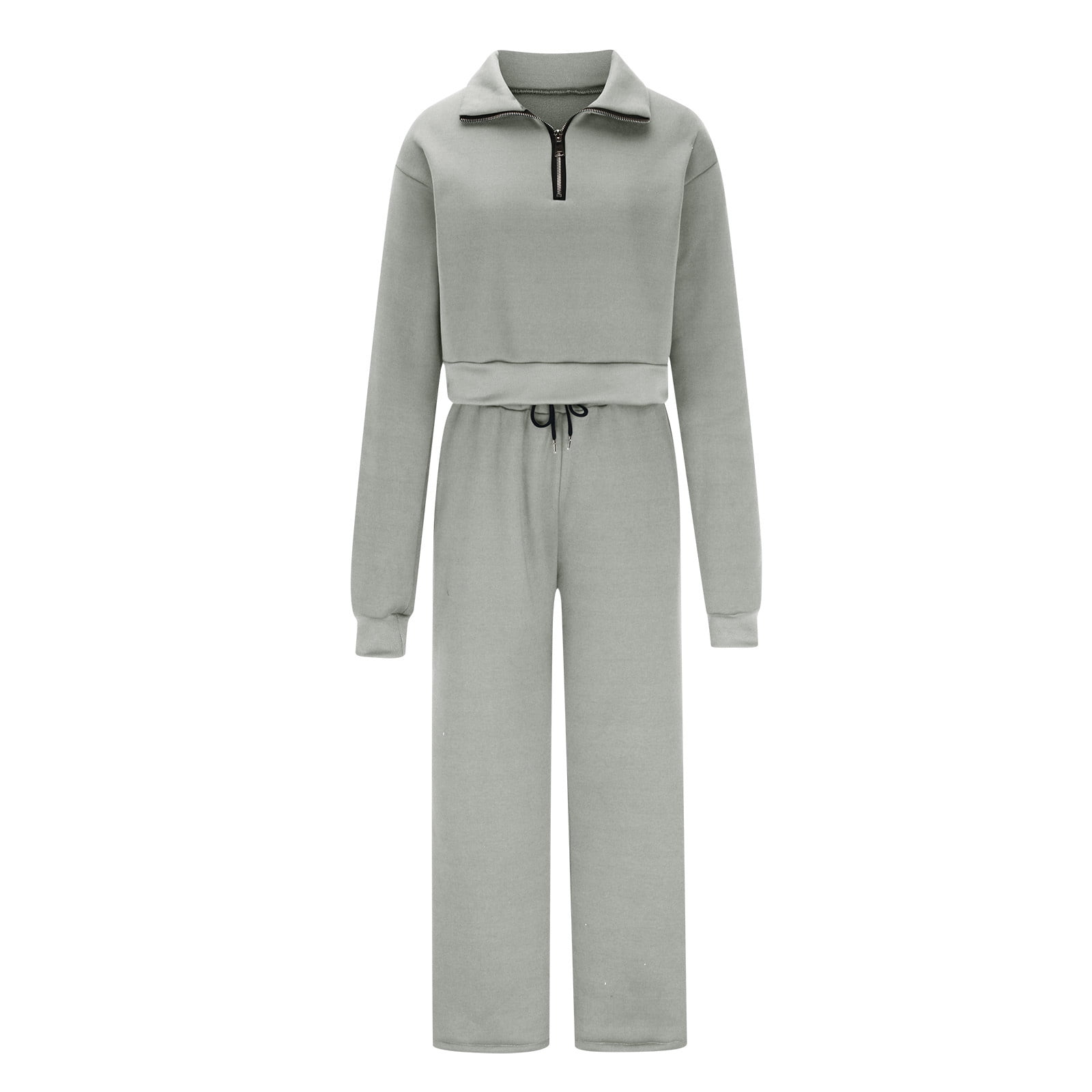 QUYUON Women 2 Piece Outfits Quarter Zip Up Sweatshirt and