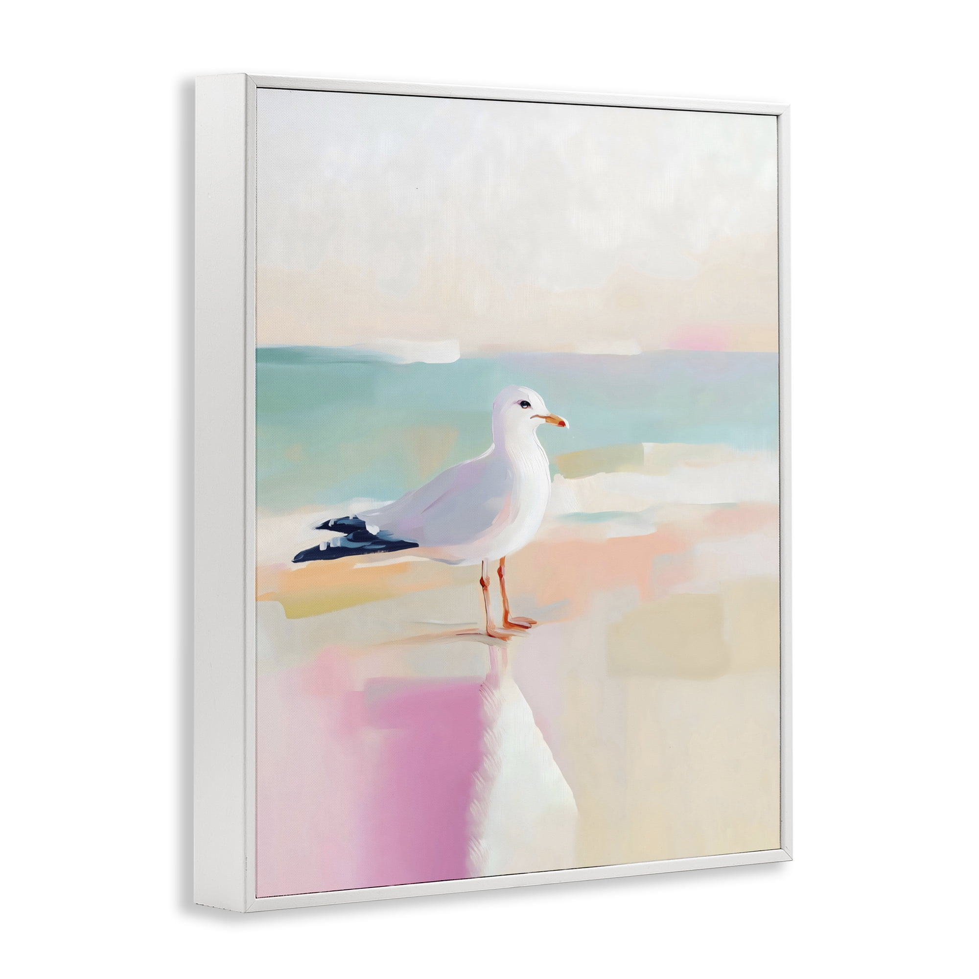 Stupell Industries Seagull Beach Tranquil Reflection White Framed Giclee Art, design by The Prints Vibe