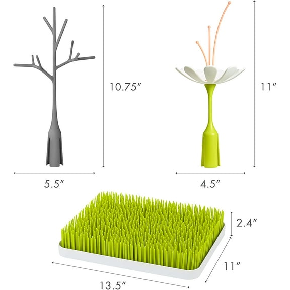 Lawn Countertop Baby Bottle Drying Rack Bundle - 3 Piece Set with Antimicrobial Tray