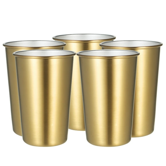 5 packs of 500ML gold stainless steel cups, bar party coffee cups, colored metal cups, wide-mouth cups, cold-resistant and heat-resistant cups, not easy to break, suitable for indoor and outdoor use
