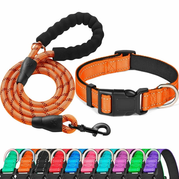 Set de collar y correa para perros Ladoogo, neopreno reflectante, naranja