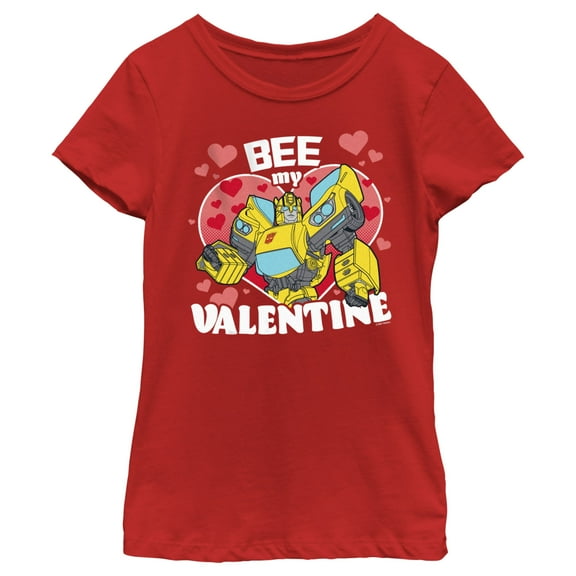 Girl's Transformers Bumblebee Bee My Valentine  Graphic Tee Red Small