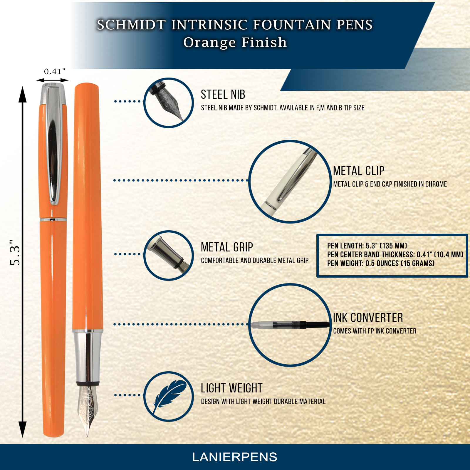 Schmidt Intrinsic Fountain Pen - Orange, Medium Nib (SC82173)