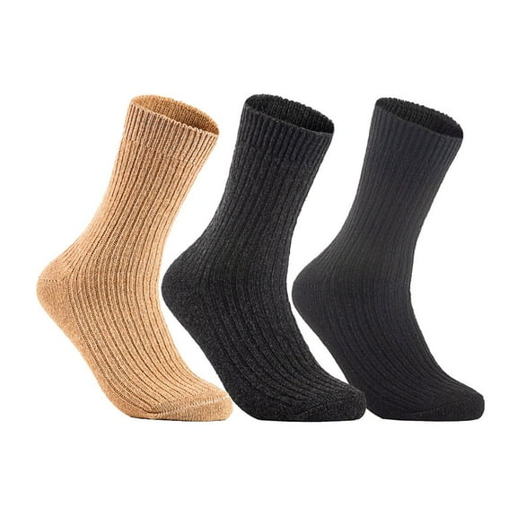 Lian LifeStyle Gorgeous Big Girls Women's 3 Pair Wool Crew Socks Size 6-9 FS03, Color Beige,Black,DarkGrey