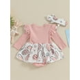 thumbnail image 3 of Biezeib Baby Girl Easter Outfit, Long Sleeve Crew Neck Bunny Flower Print A-line Romper Dress with Headband Clothes, 3 of 6