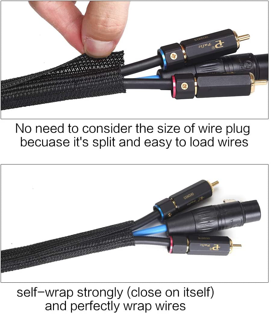 Black Protectors for Television Prevent Pet From Chewing Cords 10 Feet Audio Management and Organizer Computer Cables 3/4 inch Cord Protector Split Wire Loom Braided Cable Sleeve 