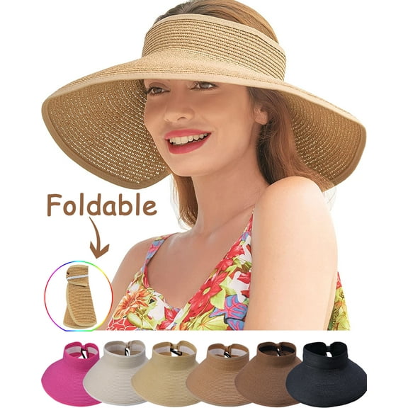 Dalrosia Sun Visors for Women Wide Brim Straw Hat Women Beach Visor Hats for Women UV Protection Foldable Sun Hat Women Beach Hat
