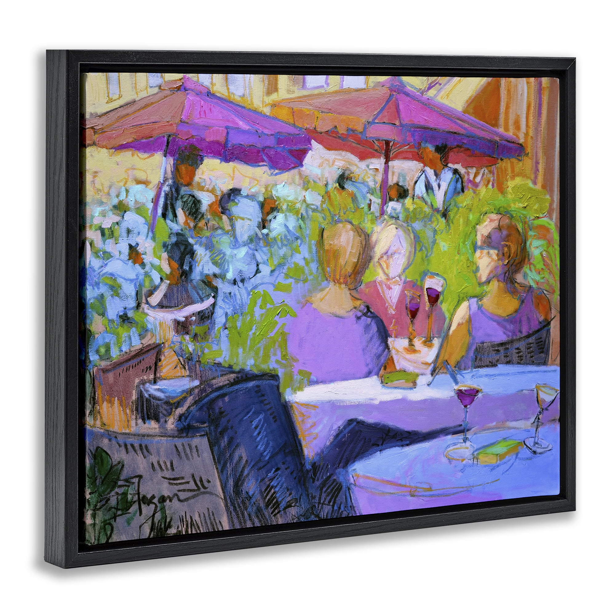 Stupell Industries Women Dining Abstraction People Painting Black Floater Framed Canvas Art Print Wall Art, 21 x 17
