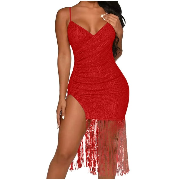 Puntoco Vestidos Mujer Verano Moda Mujer Casual V-Cuello Sólido Delgado Vestido De Lentejuelas Vestido De Manga Larga