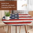 thumbnail image 3 of Round Tablecloth 4th of July Elastic Edge Fitted Patriotic Wood American Flag Plastic Table Cover,Waterproof Oil Proof for Dinner,Outdoor, Picnic, 36" - 44"&nbsp; DIA Tables Red White and Blue, 3 of 6