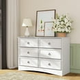 thumbnail image 3 of Relefree 6 Drawer Double Dresser, Modern Wood Horizontal Cabinet Dresser Chest of Drawers for Bedroom, Living Room, Adult, White, 3 of 10