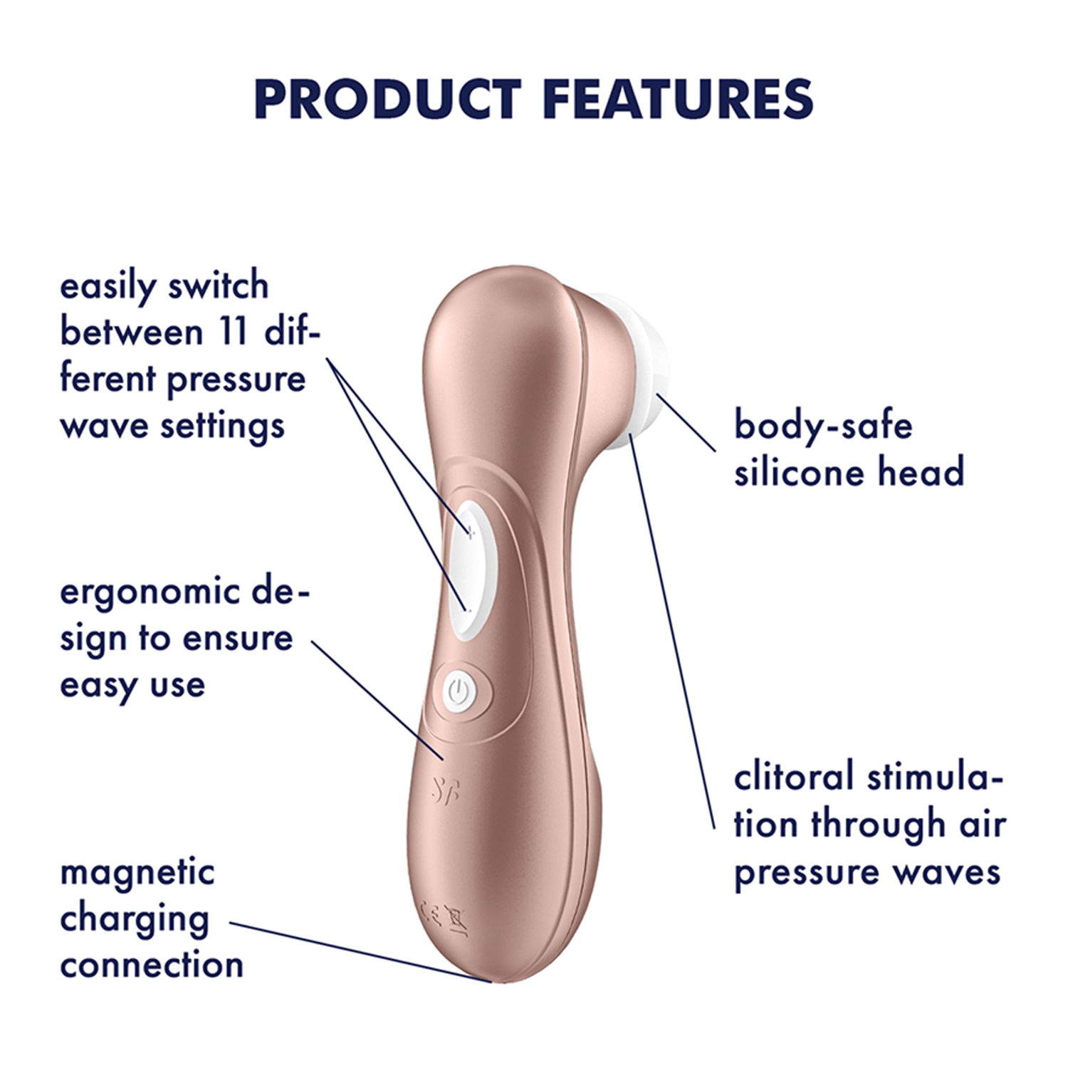 Satisfyer Pro 2 Air-Pulse Clitoris Stimulator - Non-Contact Clitoral Sucking Pressure-Wave Technology, Waterproof, Rechargeable (Rose Gold)
