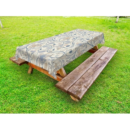 

Vintage Outdoor Tablecloth Oriental Scroll with Swirling Leaves with Eastern Design Inspirations Decorative Washable Fabric Picnic Tablecloth 58 X 120 Inches Beige Tan Slate Blue by Ambesonne