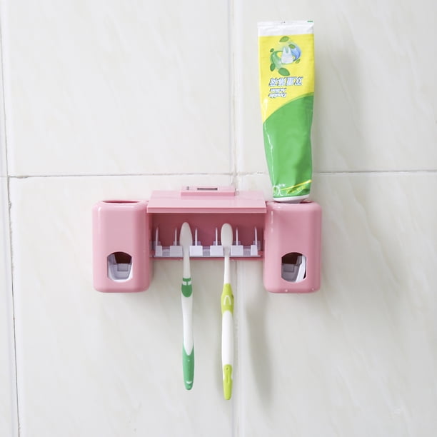 Support Mural Brosse à Dents Avec Double Distributeur De Dentifrice Automatique - 3 Gobelets - Noir