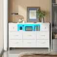 thumbnail image 2 of TOMNK White Dresser with LED Lights and Power Outlets, 55" TV Stand with 8 Drawers for Bedroom, Living Room, 2 of 8