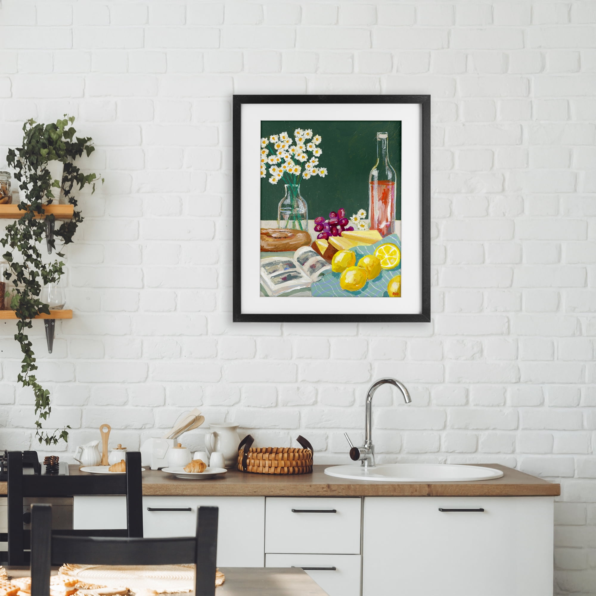 Stupell Industries Cheese, Wine and Lemon Still Life Black Framed Print Under Glass, design by Rachael Reese