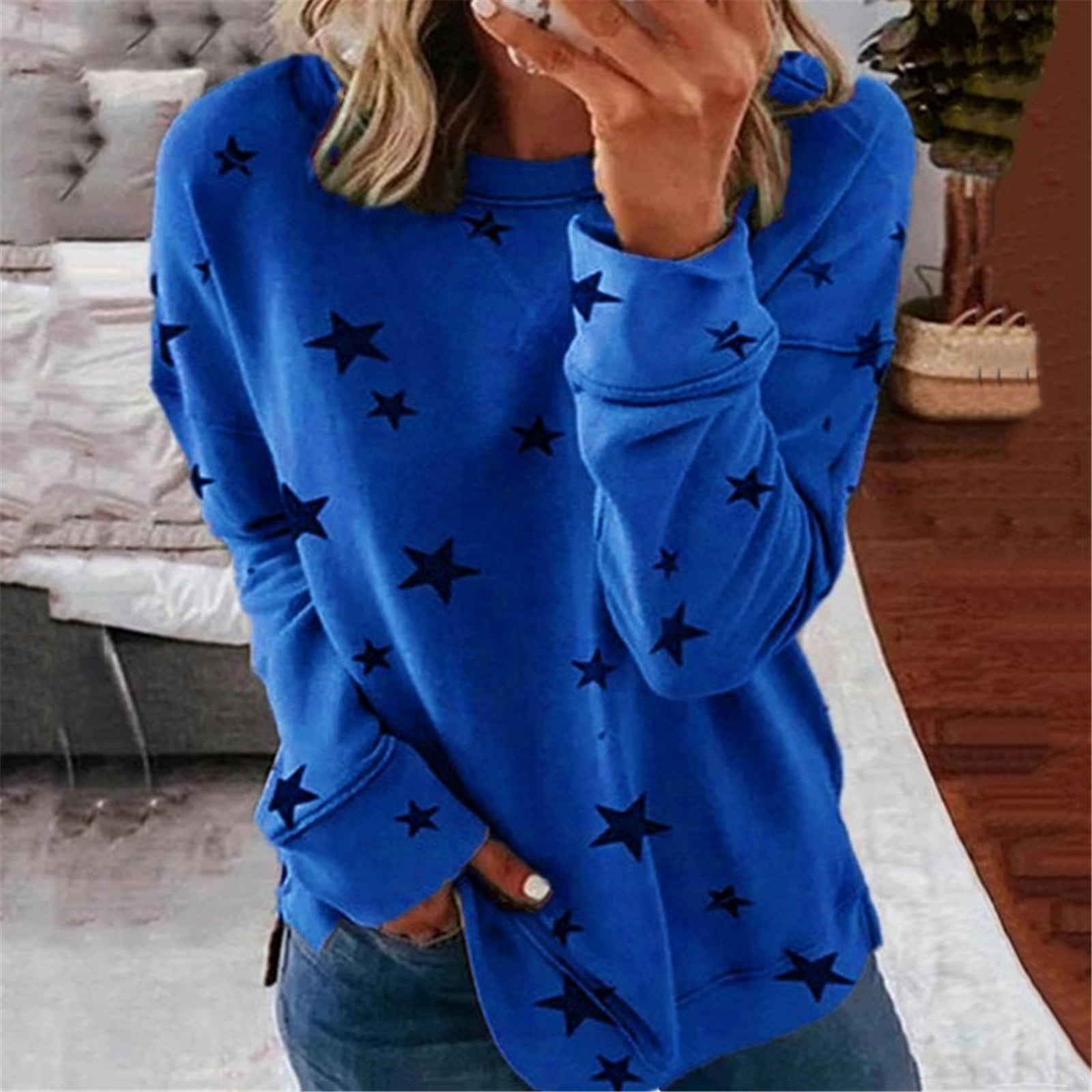 Womens Long Sleeve Patchwork Hooded Round Neck Sweatshirt Blouse Tops 