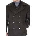 thumbnail image 3 of Men's Dress Coat Double Breasted Six Button Herringbone Brown Peacoat By Alberto Nardoni Brand Designer, 3 of 3