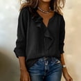 thumbnail image 6 of Khunlpohl 3/4 Sleeves Cotton Linen Tops for Women V Neck Ruffled Solid Color Clothes Casual Business Trendy Dressy Blouses, 6 of 9