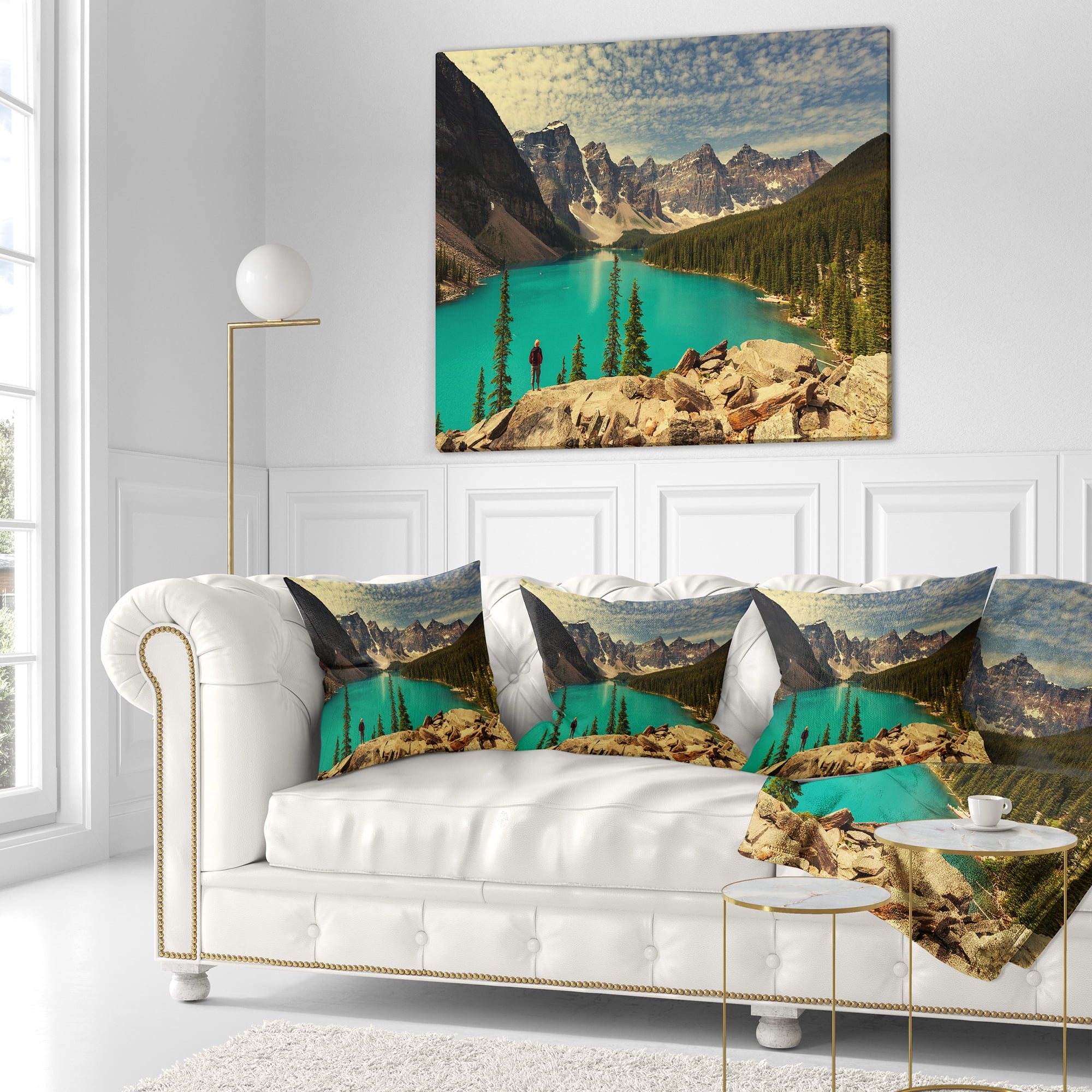 Designart Beautiful Moraine Mountain Lake - Landscape Printed Throw Pillow - 16x16