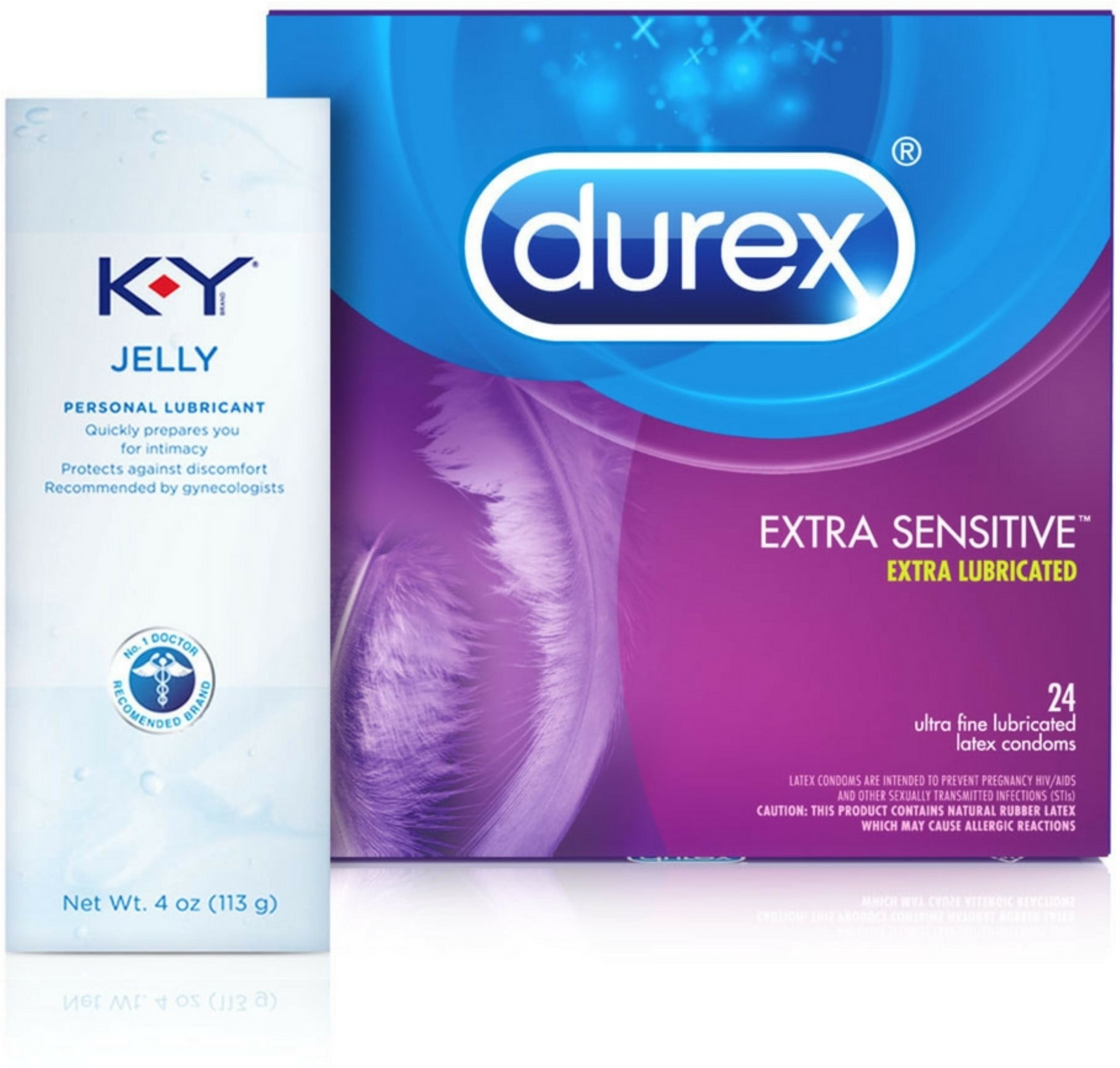 Durex Extra Sensitive Condom 1 ea & KY Jelly Personal Lubricant, 4 oz