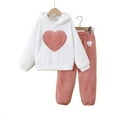 thumbnail image 5 of YMNXA Big Kids Girls Fuzzy Outfit Long Sleeve Love Heart Print Hooded Top And Pant Comfort Warm Loungewear Sets For Casual Daily Wear White 9-10 Years, 5 of 5