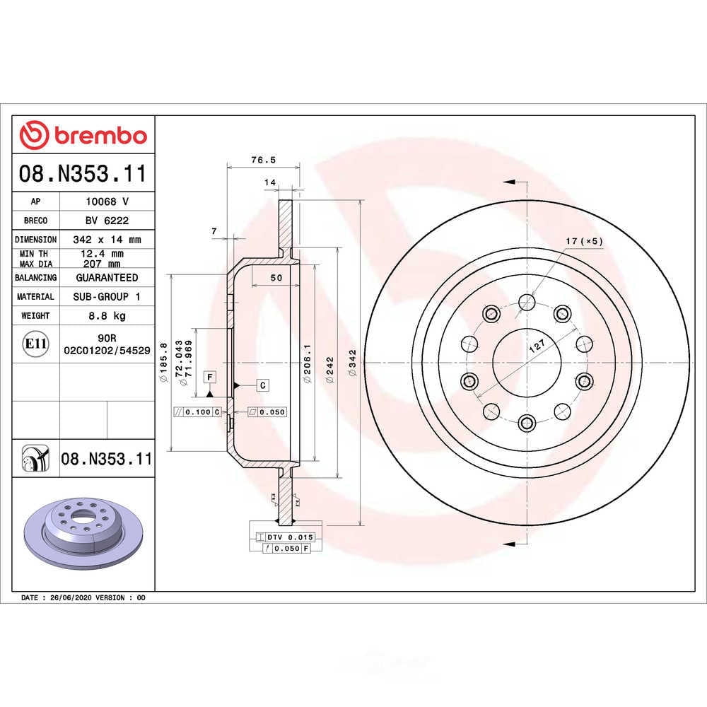 Brembo 08.N353.11 PRIME Disc Brake Rotor