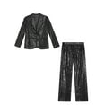 thumbnail image 3 of TTAO Kids Girls Sequin Long Sleeve Blazer Jacket Lapel Suit Hip Hop Modern Street Jazz Disco Party Coat and Pants Black 6, 3 of 5