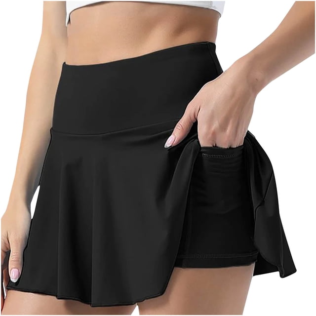 Falda de tenis plisada de verano para mujer Falda deportiva elástica de cintura alta Pompotops qwe14018