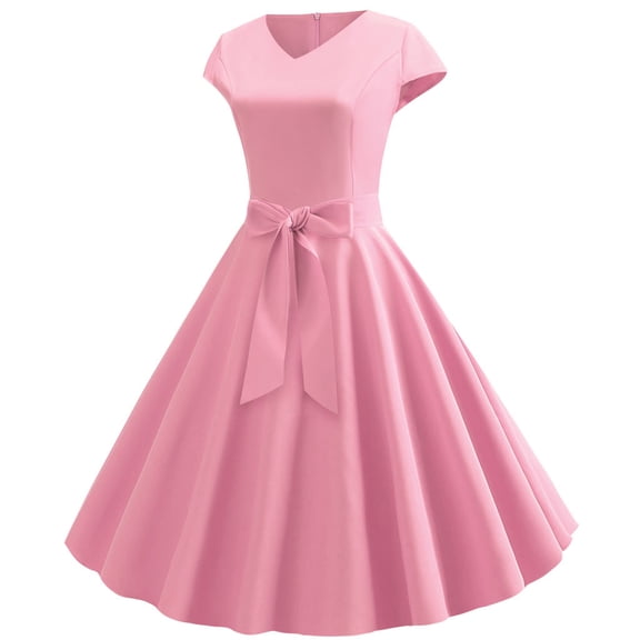 Women Vintage 1950s Dress Retro Cocktail Party Swing Dresses with Cap Sleeves