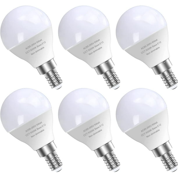 6 Pack Bright Ceiling Fan Light Bulbs, 120V 60 Watt Equivalent, 5000K E12 A15 Shape Candelabra