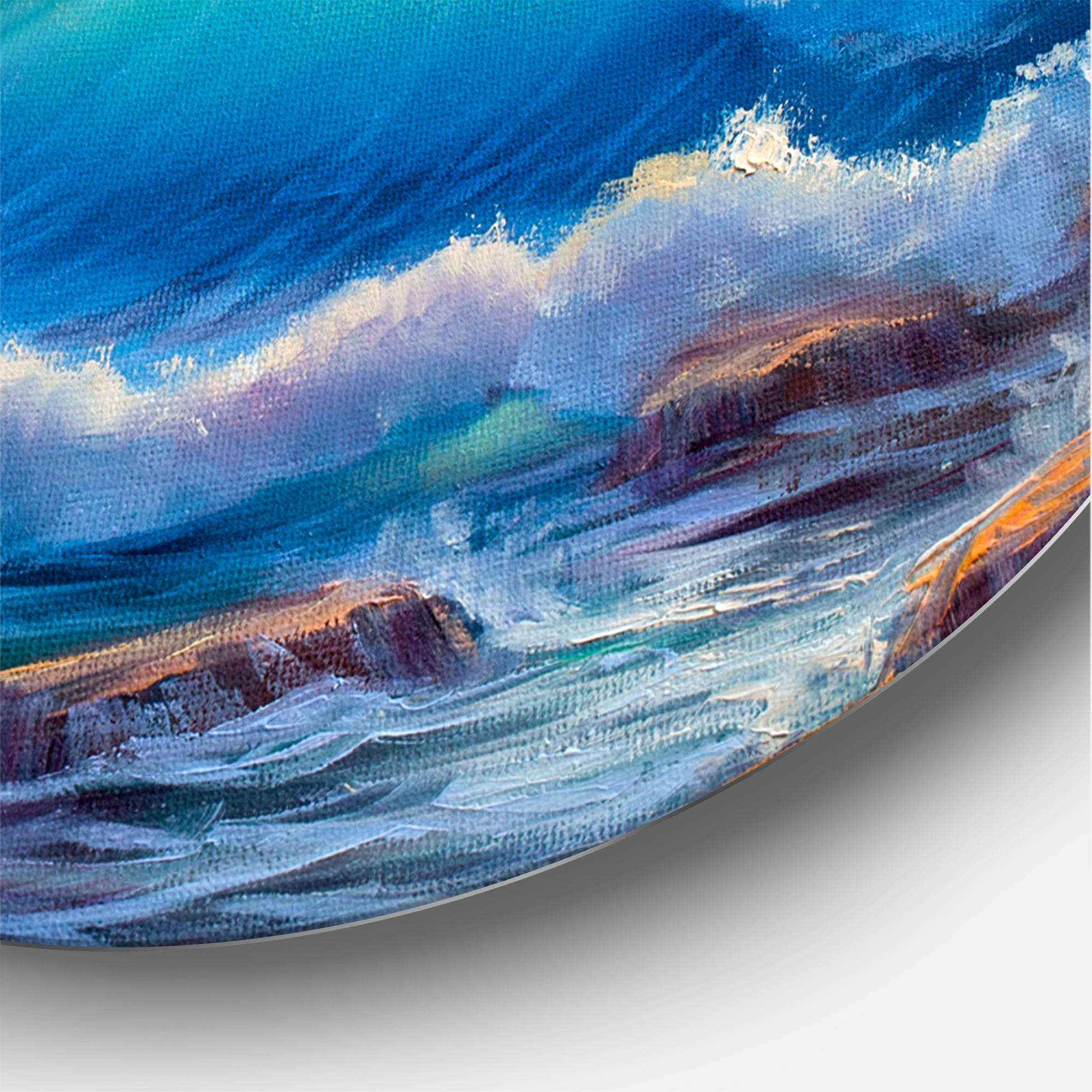 Designart 'Blue Waves Breaking At The Beach Landscape III' Nautical & Coastal Circle Metal Wall Art 29x29 - Disc of 29