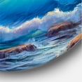 thumbnail image 3 of Designart 'Blue Waves Breaking At The Beach Landscape III' Nautical & Coastal Circle Metal Wall Art 29x29 - Disc of 29, 3 of 5