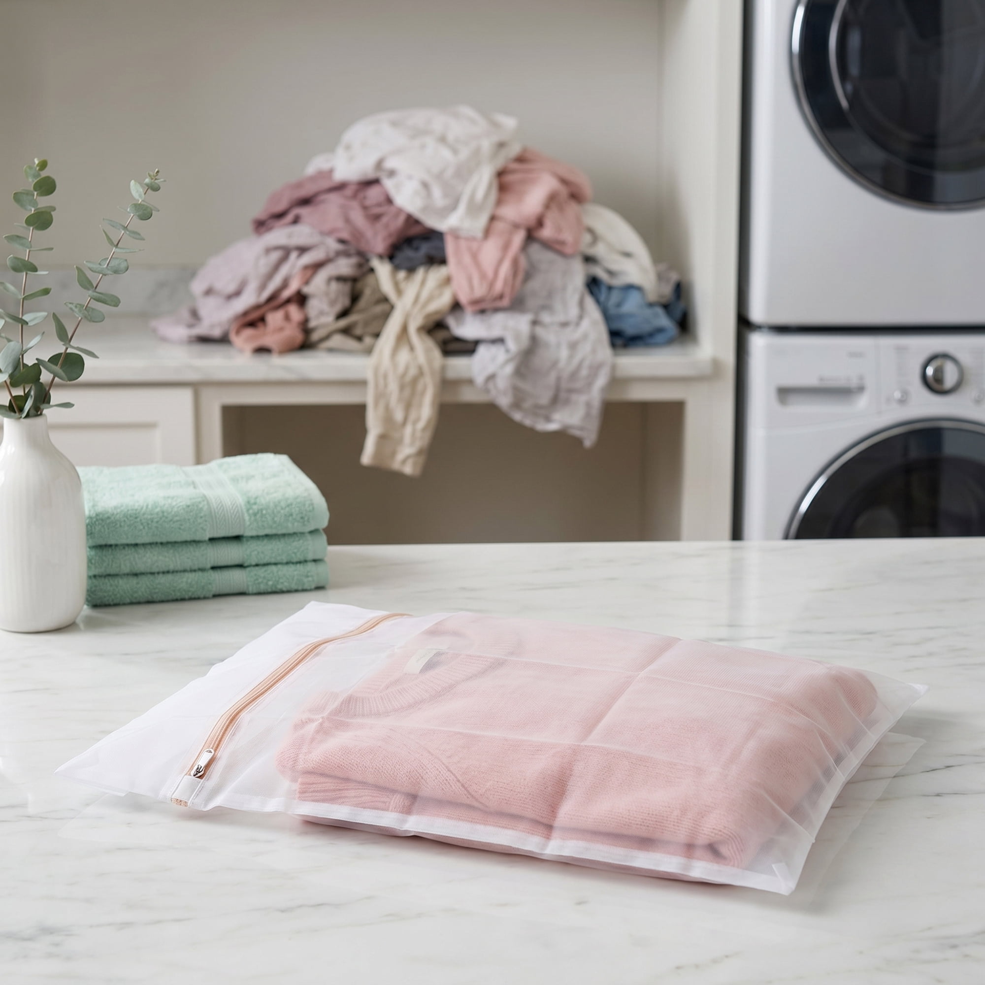 Unique Bargains 3Pcs Durable Mesh Laundry Bags with Zipper Closure White A