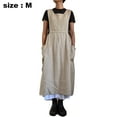 thumbnail image 2 of Women Dress Casual Loose Solid Pinafore Long Straps Apron Cotton Linen Overall Dresses with Pockets, 2 of 5