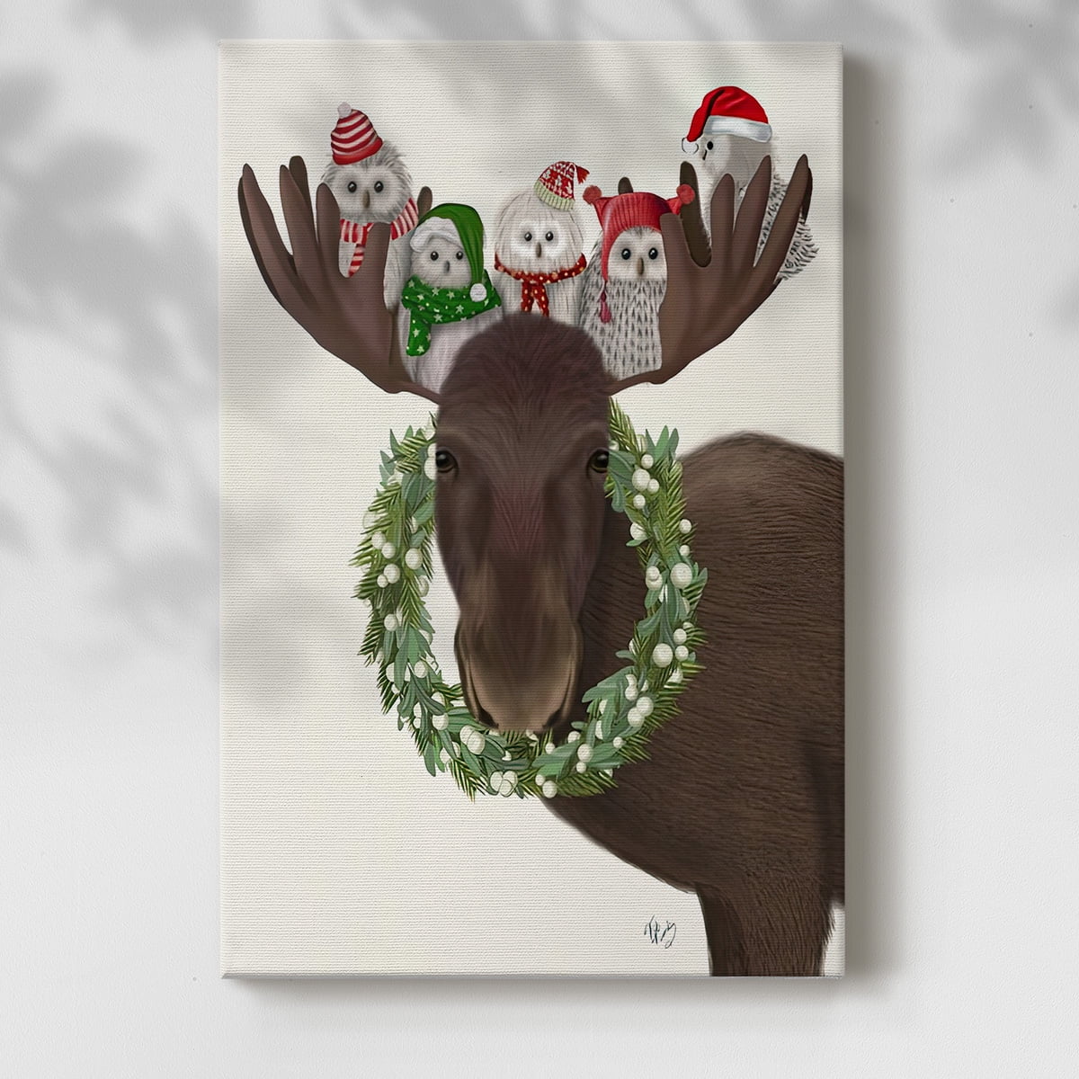 Christmas Moose and Christmas Owls- Gallery Wrapped Canvas