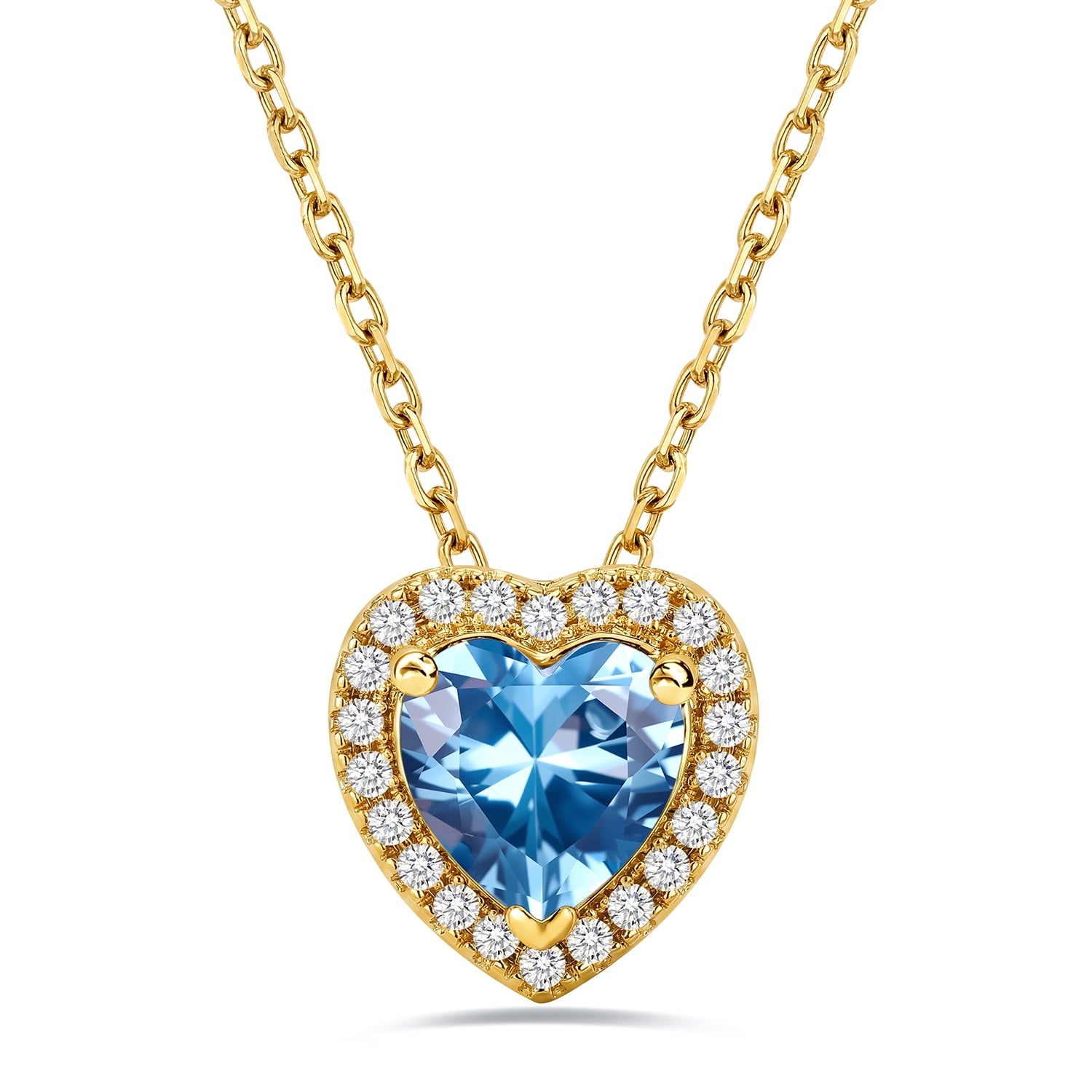 Bestyle Gold Plated Heart Necklace for Women, 2ct Created Aquamarine Crystal Birthstone Pendant Jewelry Gifts for Graduation Birthday Christmas
