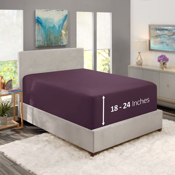 Nestl Purple Fitted Sheet Queen Size, Extra Deep Pocket Queen Fitted Sheet Only, 1800 Microfiber Fitted Bed Sheet, Ultra Soft Fitted Queen Sheet Fits up to 24 Inch Mattress - Queen Size Fitted Sheet