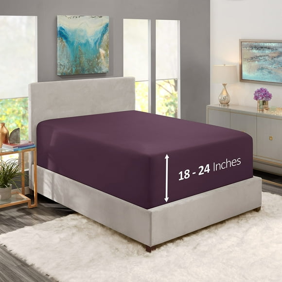 Nestl Purple Fitted Sheet Queen Size, Extra Deep Pocket Queen Fitted Sheet Only, 1800 Microfiber Fitted Bed Sheet, Ultra Soft Fitted Queen Sheet Fits up to 24 Inch Mattress - Queen Size Fitted Sheet