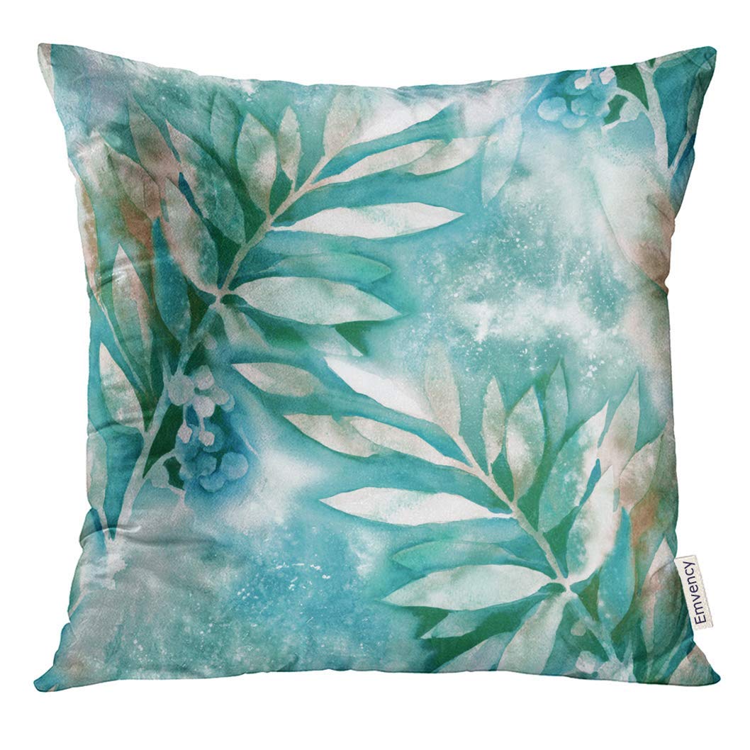 USART Blue Autumn Watercolor Leaves Brown Turquoise Pillow Case 20x20 Inches Pillowcase