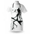thumbnail image 3 of Music Apron Witch Flying on Electric Guitar Notes Bat Magical Halloween Artistic Illustration, Unisex Kitchen Bib Apron with Adjustable Neck for Cooking Baking Gardening, Black White, by Ambesonne, 3 of 3