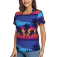 thumbnail image 2 of Honeii Beach with Palm Trees Print Women's Classic V-Neck T-Shirt,Womens Fashion Tops,Stylish Everyday Top for Women, Casual Summer Spring Outfits Clothes-3X-Large, 2 of 5