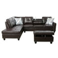 thumbnail image 3 of Aukfa Sectional Sofa, Living Room Couch with Storage Ottoman, Cup Holder, Leather, Brown, 3 of 10