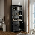 thumbnail image 6 of M optimized 6-Tier Bookshelf with Door and 3 Drawers, 71"H Tall Bookcase with 3-Tier Open Shelves, Wooden Book Shelf with Storage Cabinet for Home Office, Living Room, Bedroom, 6 of 8