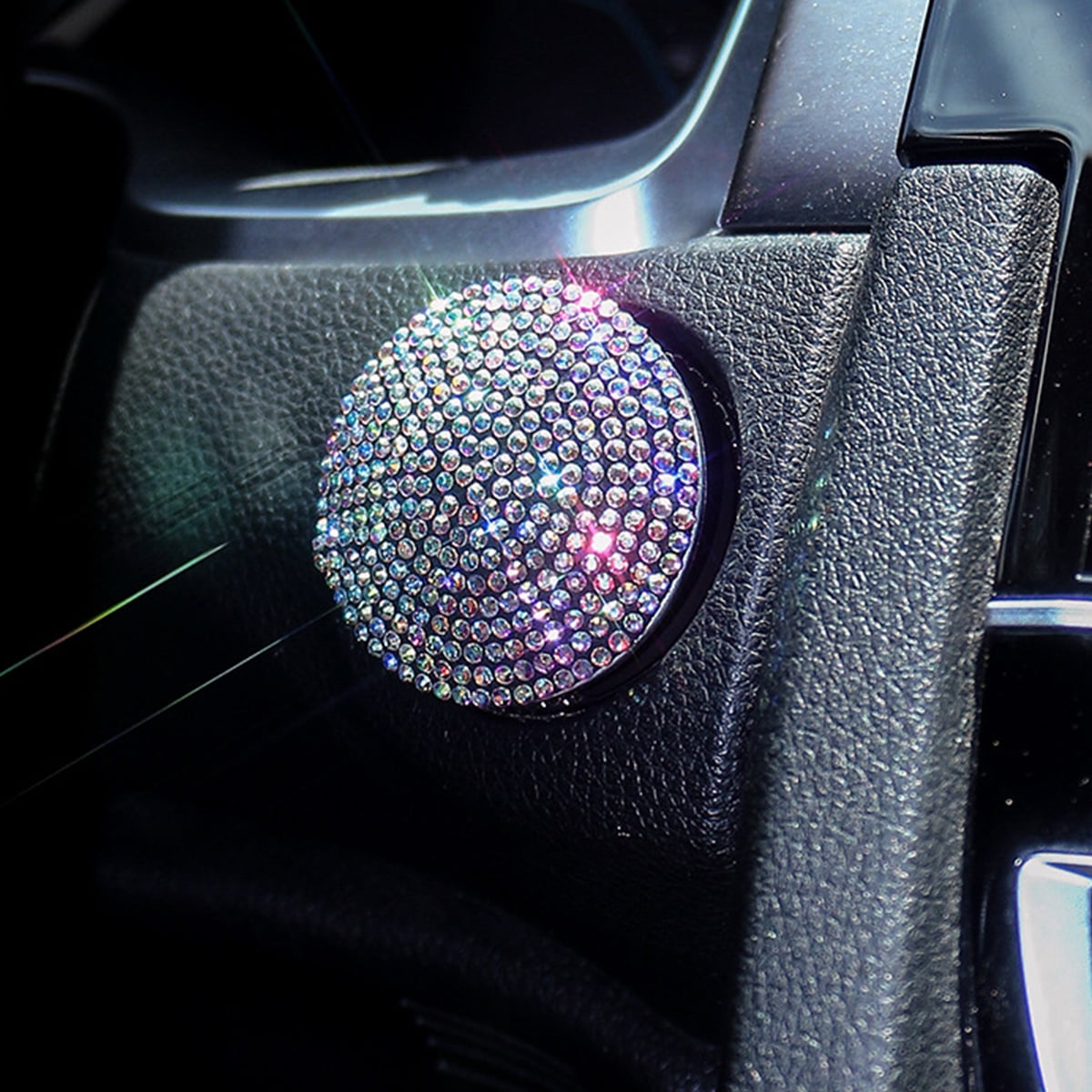 ToBeQueen Push to Start Button Ring Emblem Sticker 2Pcs Diamond Car Ring  Stickers Rhinestone Car Accessories Interior for Women,Cute Car Decals