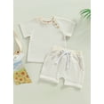 thumbnail image 2 of hirigin Baby 2Pcs Summer Outfits, Short Sleeve Waffle Knit T-Shirt + Knot Front Shorts Set, 2 of 9