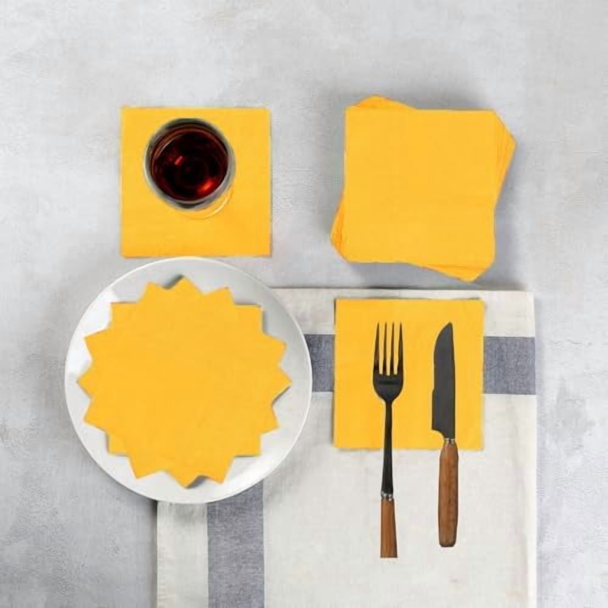 200 Pack Cocktail Napkin 2-Ply Dessert Napkins Folded 5 x 5 Inches Disposable Napkins for Dinner Wedding Birthday Party Bridal Anniversary Reception Event (200, Yellow)