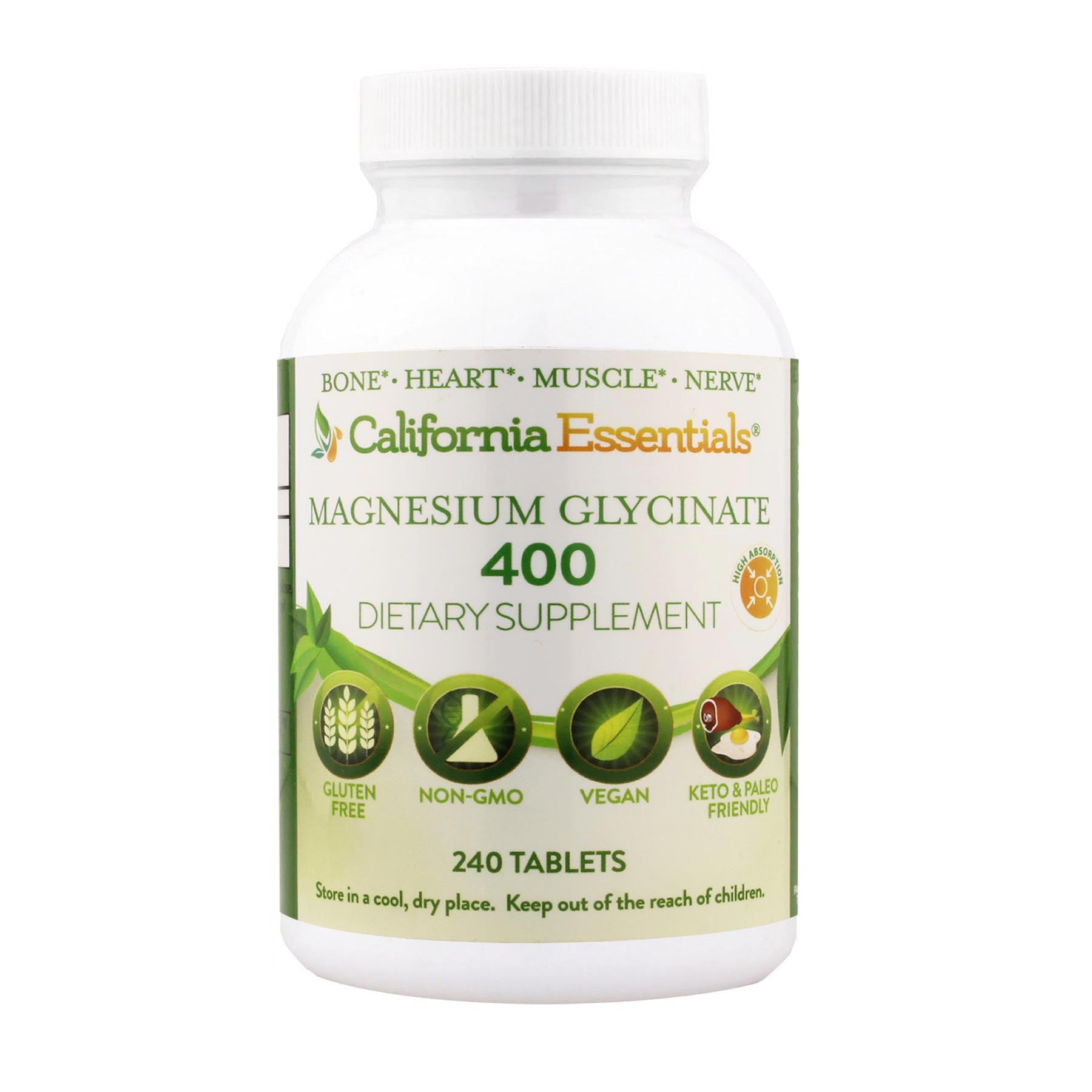 California Essentials Magnesium Glycinate 400, Vegan, NonGMO, Gluten Free (240 Tablets